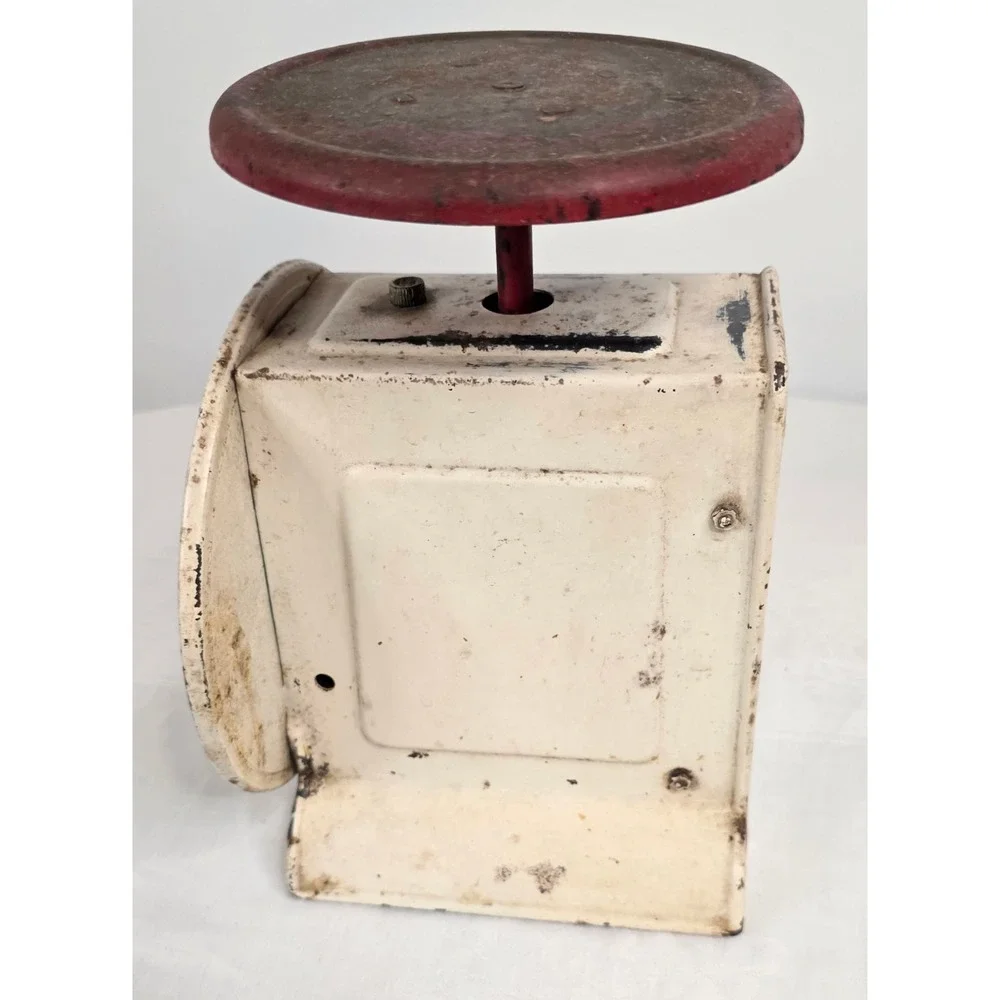 Vintage Way-Rite Kitchen Scale 25lb Capacity Metal Farmhouse Decor Cream Red